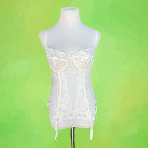 Vintage Rare Gossard White Lace Bustier Corset with Garters